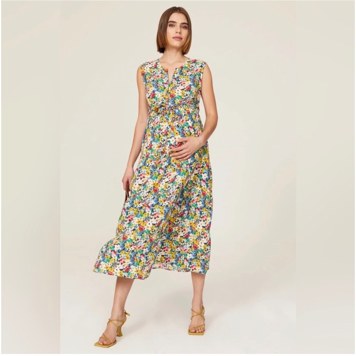 Isabella Oliver Floral Maternity Midi Dress Multicolor Sleeveless Size 8 Size 3
